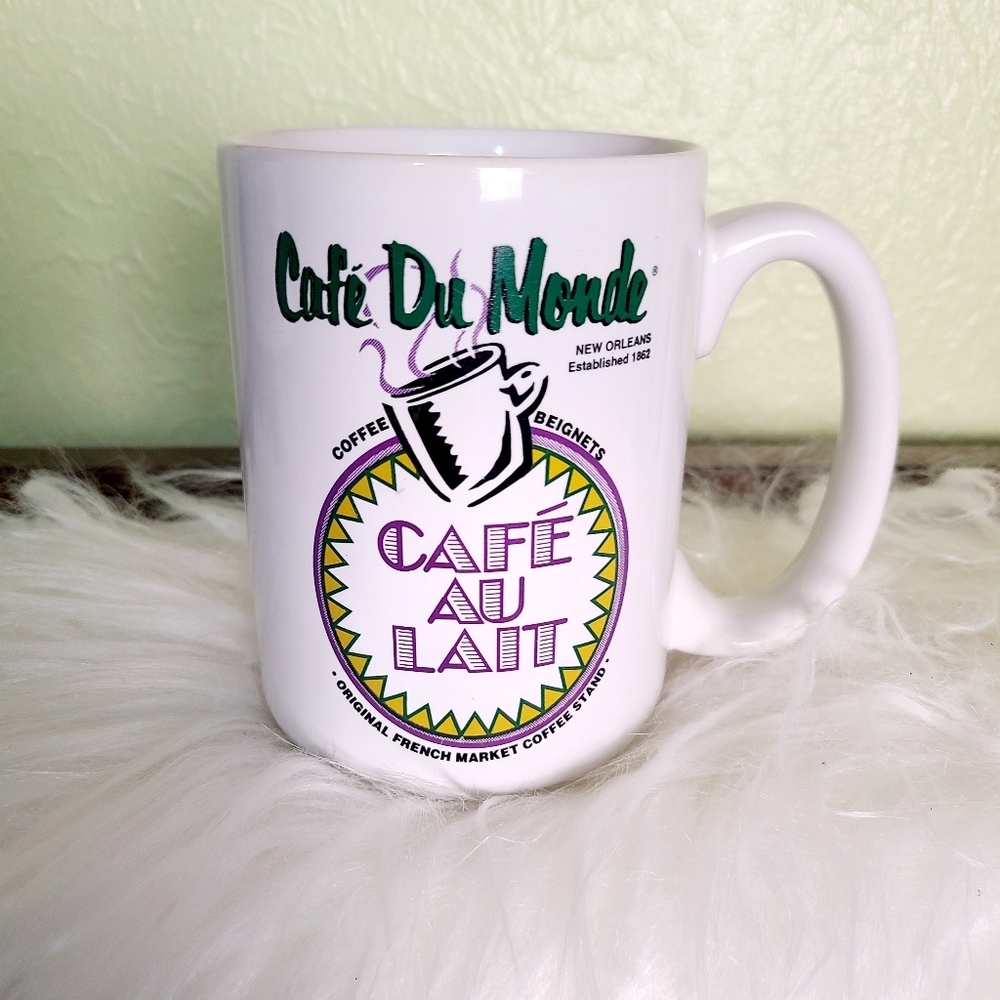 Cafe Du Monde White Coffee Mug from New Orleans Featuring Cafe Au Lait